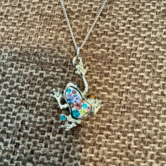 Gold Frog Pendant Necklace with Multicolor Stones - Picture 4 of 6